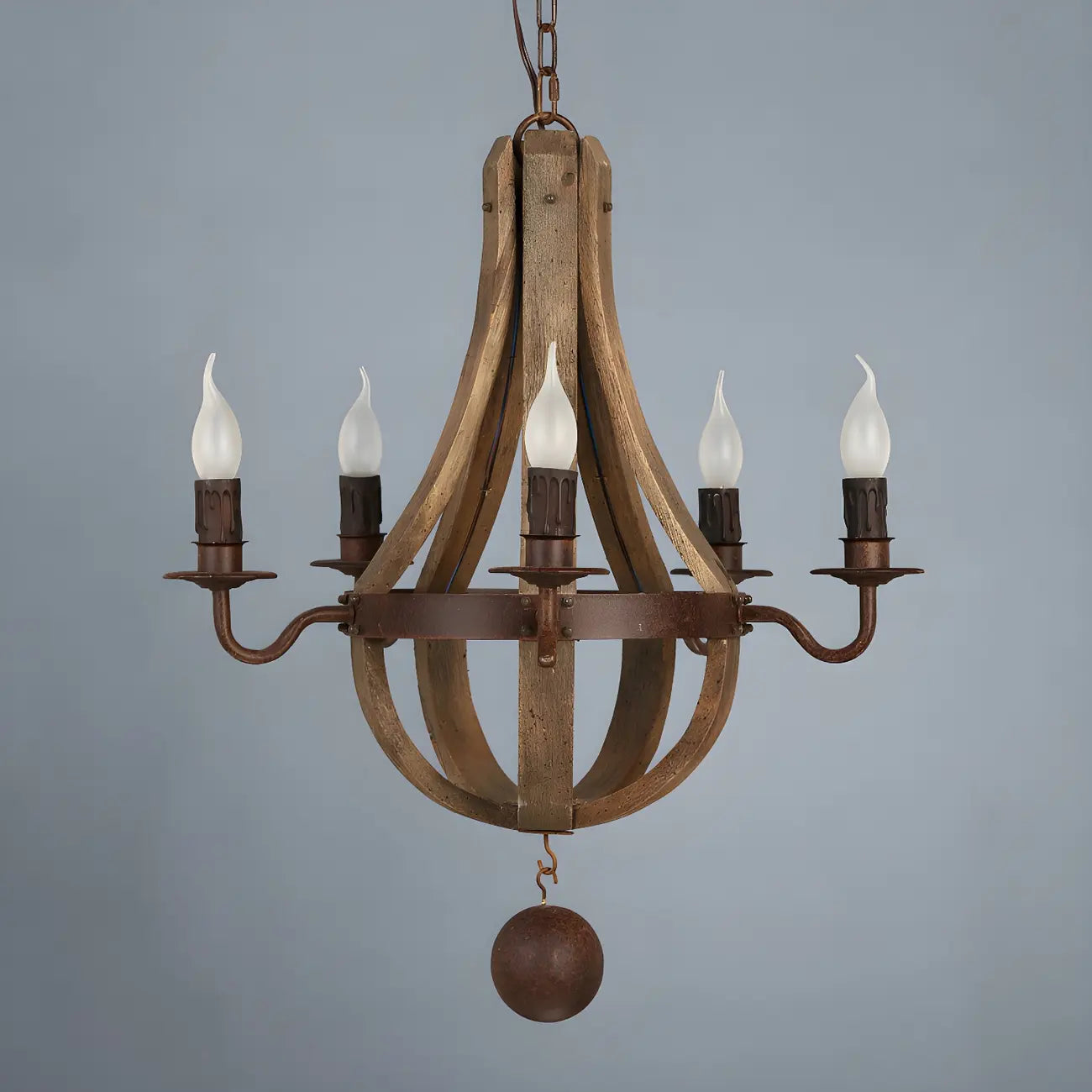 Rustic Wood Shadeless Candelabra Chandelier