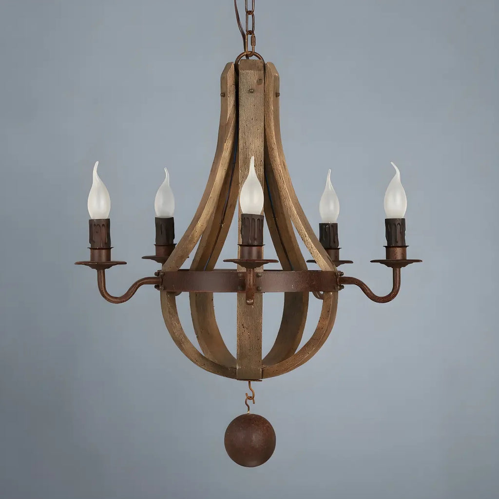 Rustic Wood Shadeless Candelabra Chandelier