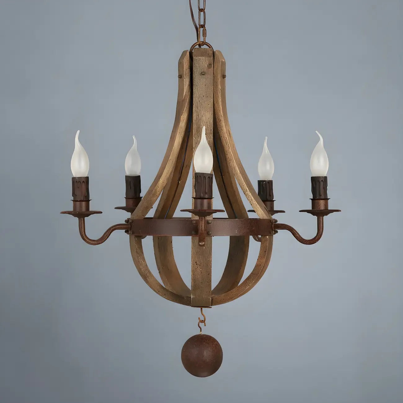 Rustic Wood Shadeless Candelabra Chandelier