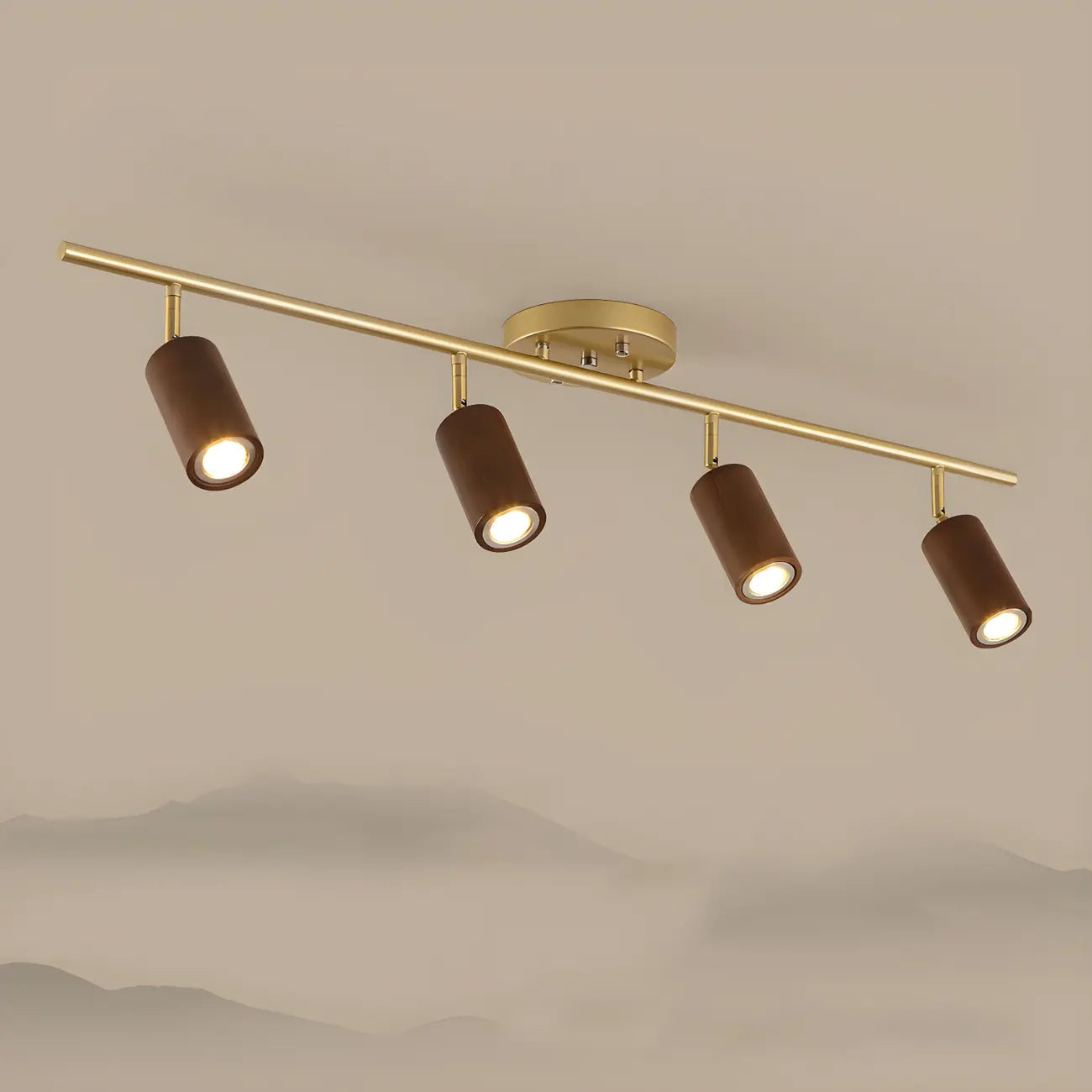Modern Rubber Wood Brown Semi Flush Mount Track Light