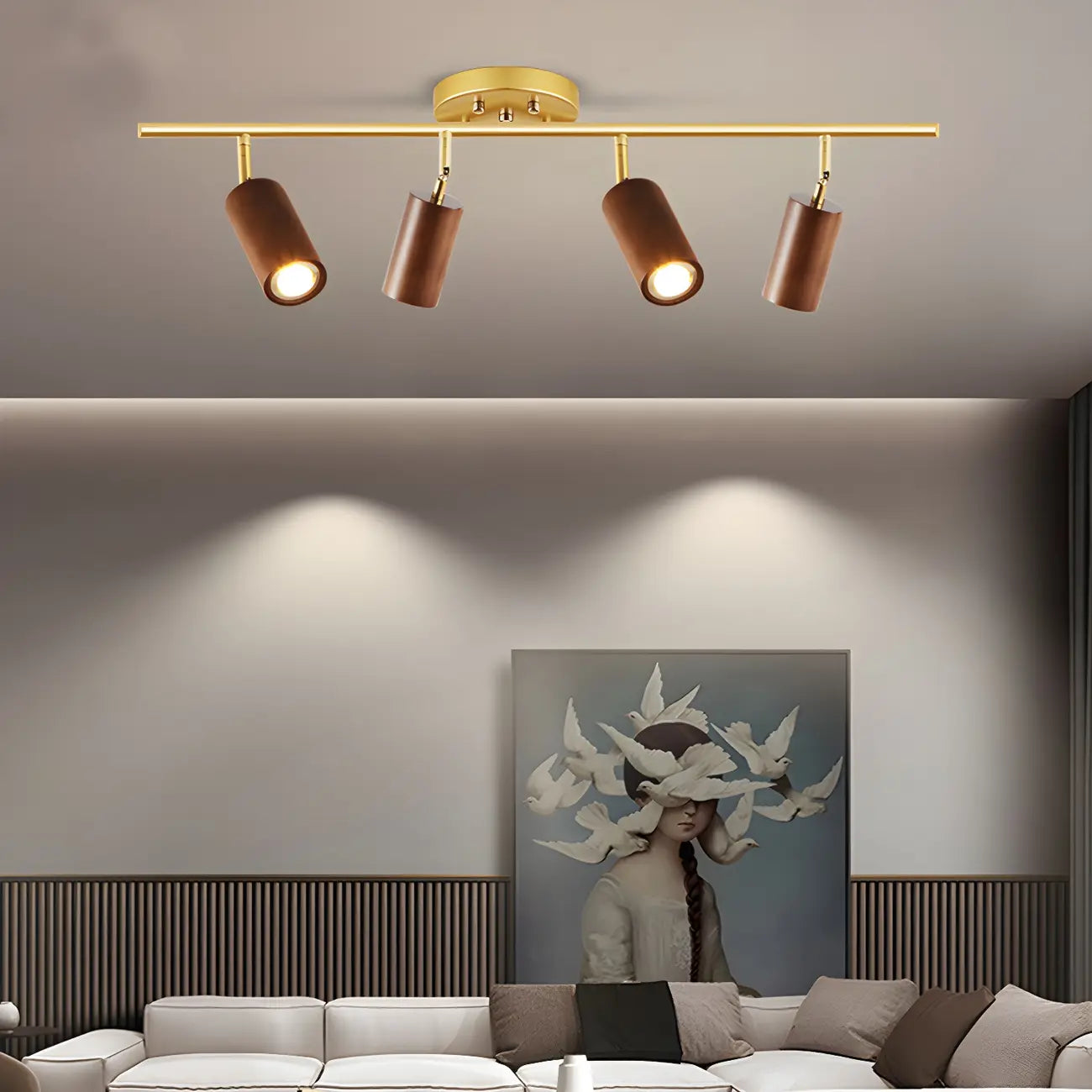 Modern Rubber Wood Brown Semi Flush Mount Track Light