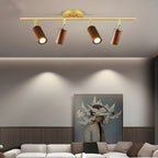Modern Rubber Wood Brown Semi Flush Mount Track Light