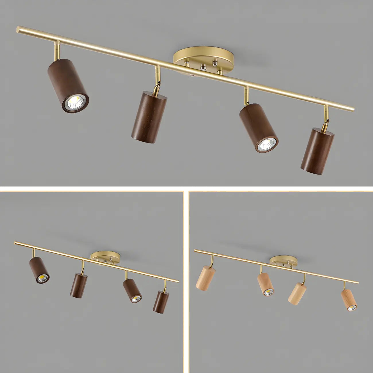 Modern Rubber Wood Brown Semi Flush Mount Track Light