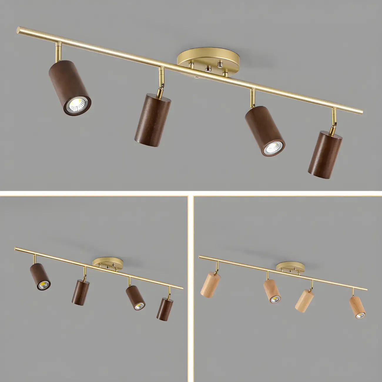 Modern Rubber Wood Brown Semi Flush Mount Track Light