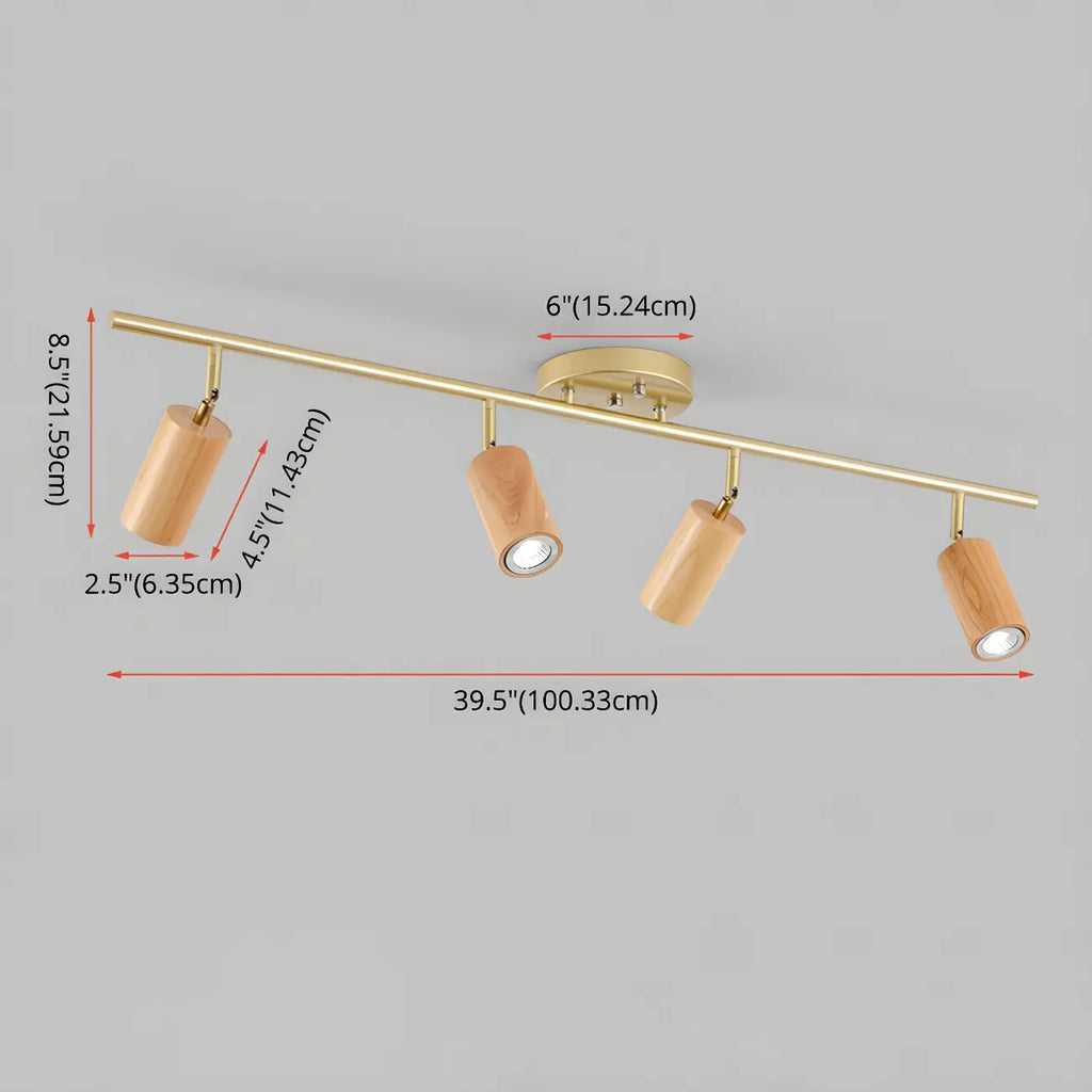 Modern Rubber Wood Brown Semi Flush Mount Track Light