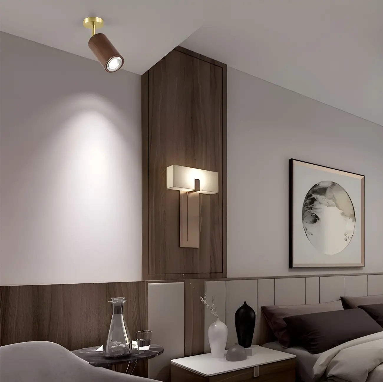 Modern Rubber Wood Brown Semi Flush Mount Track Light