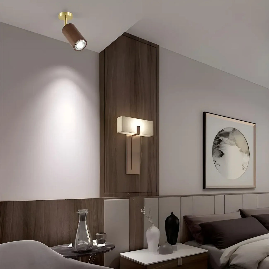Modern Rubber Wood Brown Semi Flush Mount Track Light