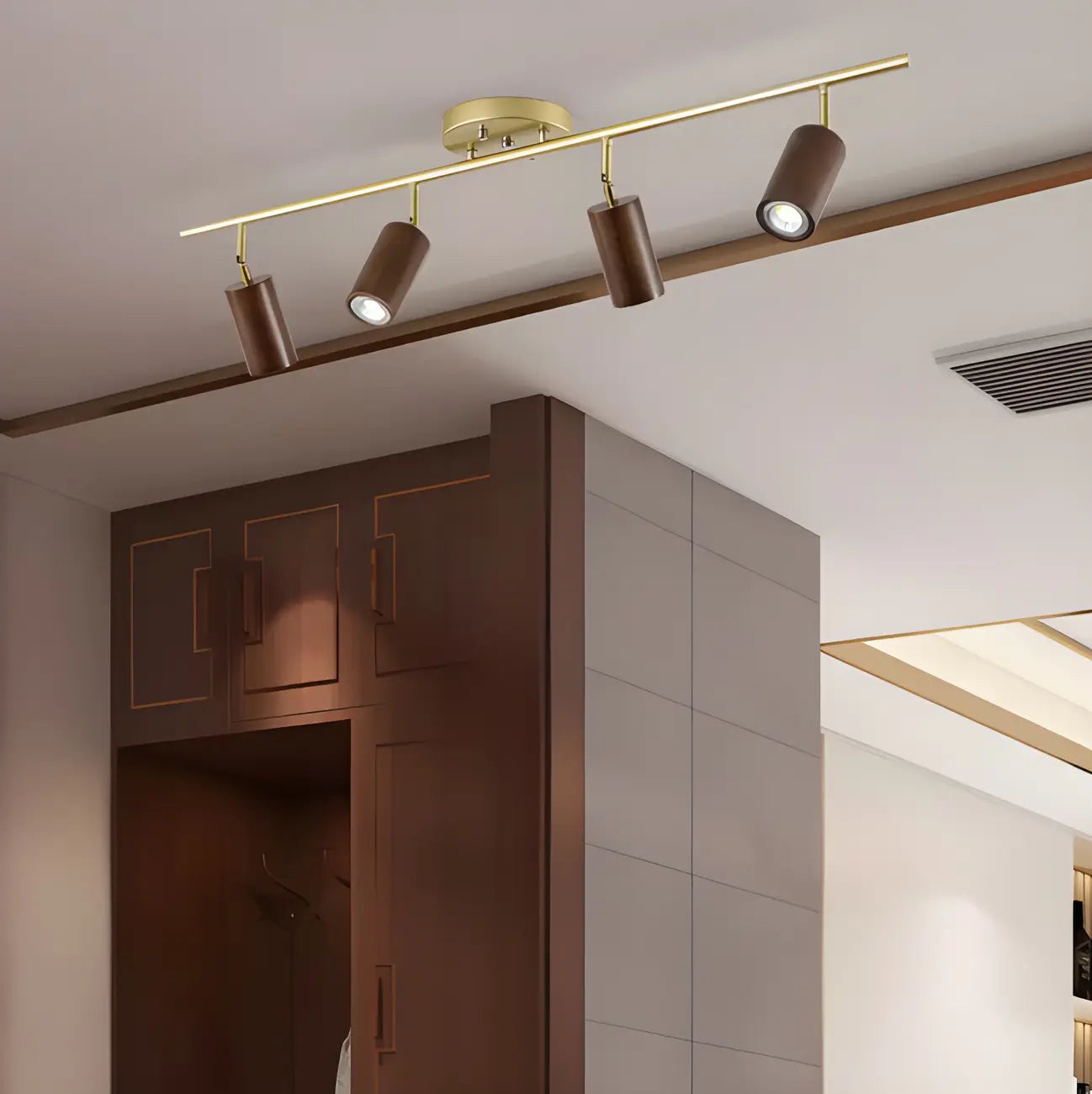 Modern Rubber Wood Brown Semi Flush Mount Track Light