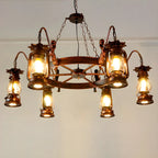 Vintage Adjustable Cast Iron Copper Kerosene Pendant Clear Glass Chandelier