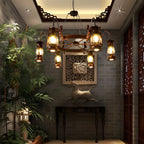 Vintage Adjustable Cast Iron Copper Kerosene Pendant Clear Glass Chandelier