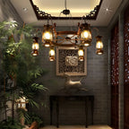 Vintage Adjustable Cast Iron Copper Kerosene Pendant Clear Glass Chandelier