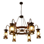 Vintage Adjustable Cast Iron Copper Kerosene Pendant Clear Glass Chandelier