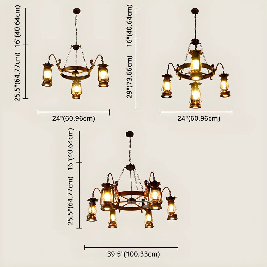Vintage Adjustable Cast Iron Copper Kerosene Pendant Clear Glass Chandelier