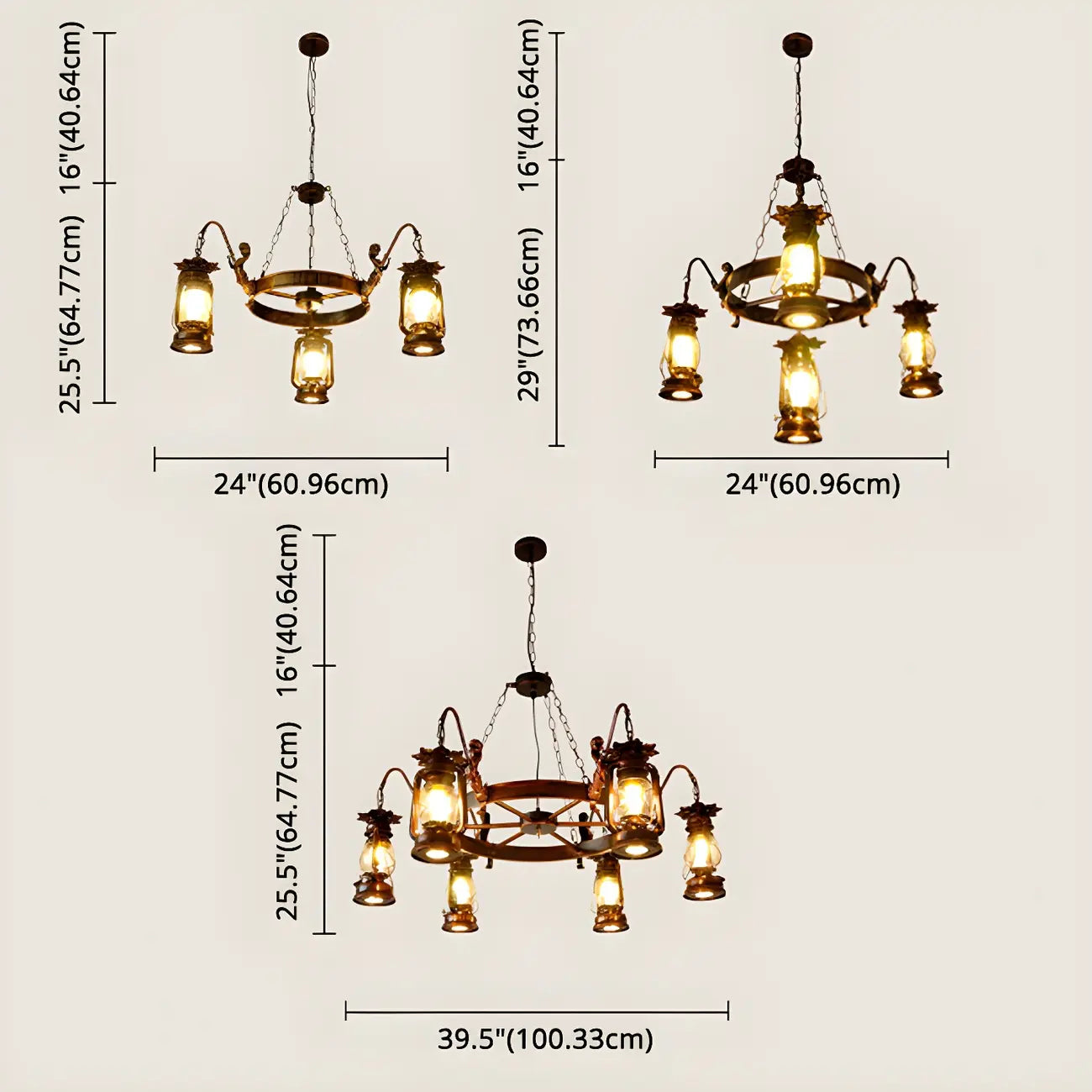 Vintage Adjustable Cast Iron Copper Kerosene Pendant Clear Glass Chandelier