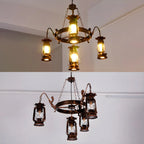 Vintage Adjustable Cast Iron Copper Kerosene Pendant Clear Glass Chandelier