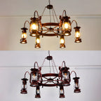 Vintage Adjustable Cast Iron Copper Kerosene Pendant Clear Glass Chandelier
