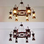 Vintage Adjustable Cast Iron Copper Kerosene Pendant Clear Glass Chandelier