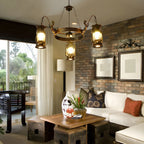 Vintage Adjustable Cast Iron Copper Kerosene Pendant Clear Glass Chandelier