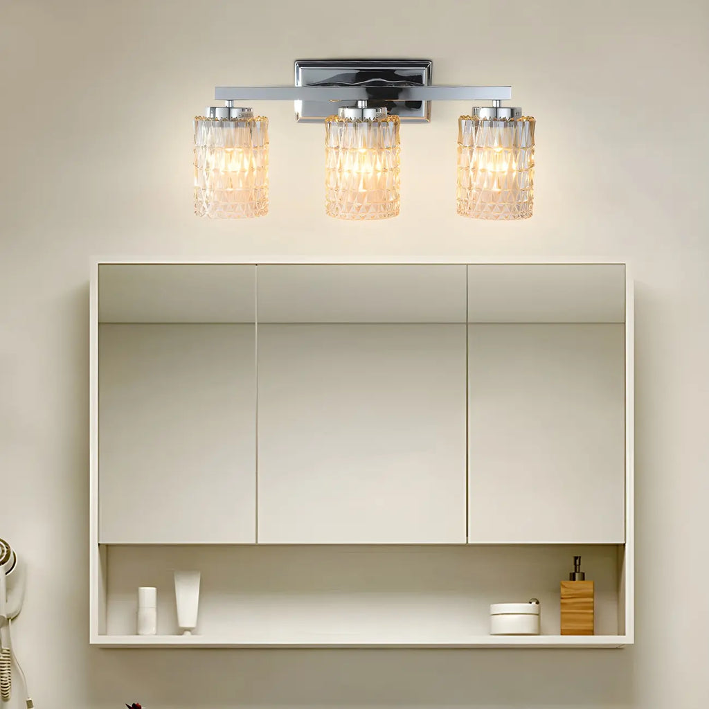3-Light Chrome LED Vanity Light Prismatic Glass for Bathroom