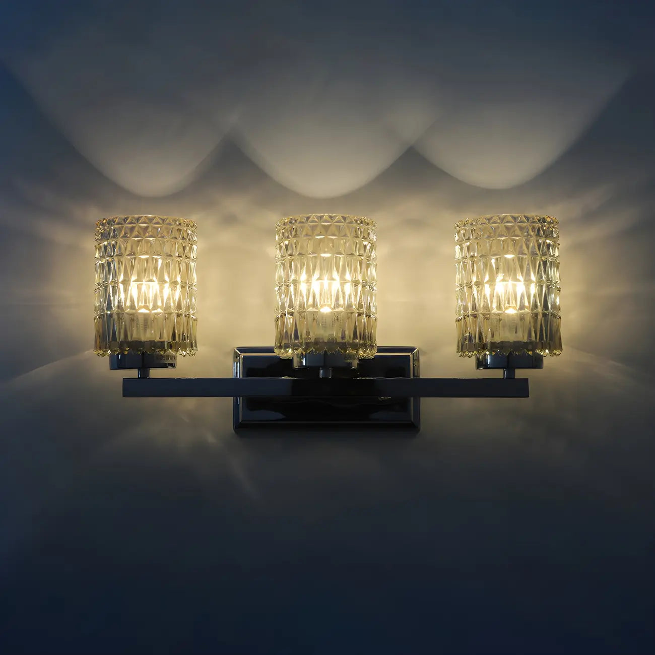 3-Light Chrome LED Vanity Light Prismatic Glass for Bathroom
