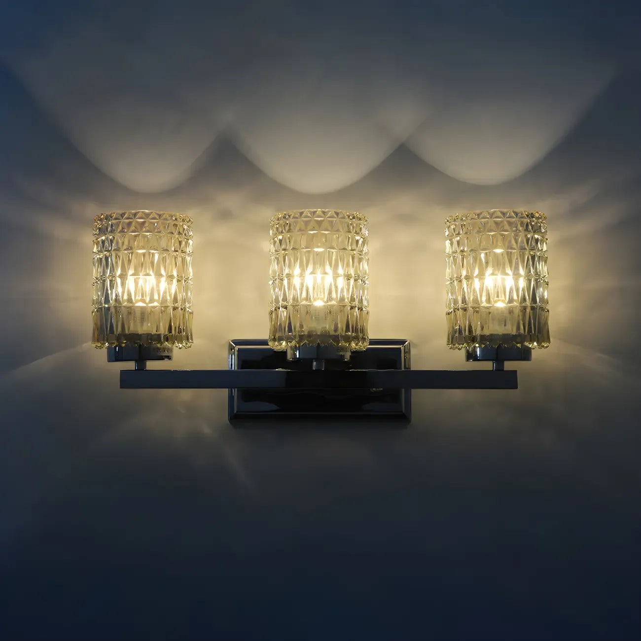 3-Light Chrome LED Vanity Light Prismatic Glass for Bathroom