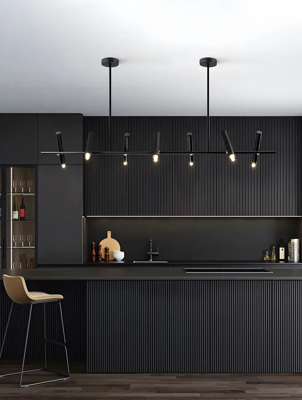 Modern Black Linear Island Pendant Light for Kitchen