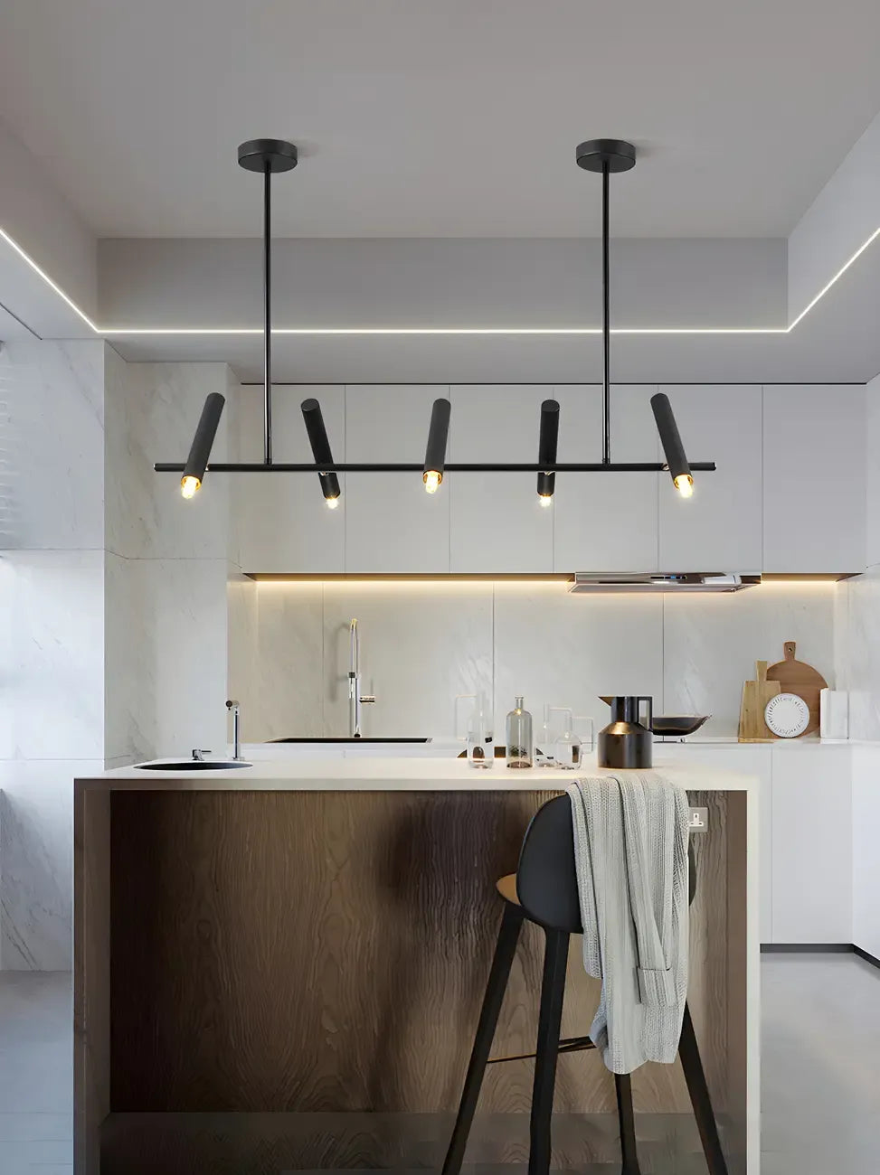 Modern Black Linear Island Pendant Light for Kitchen