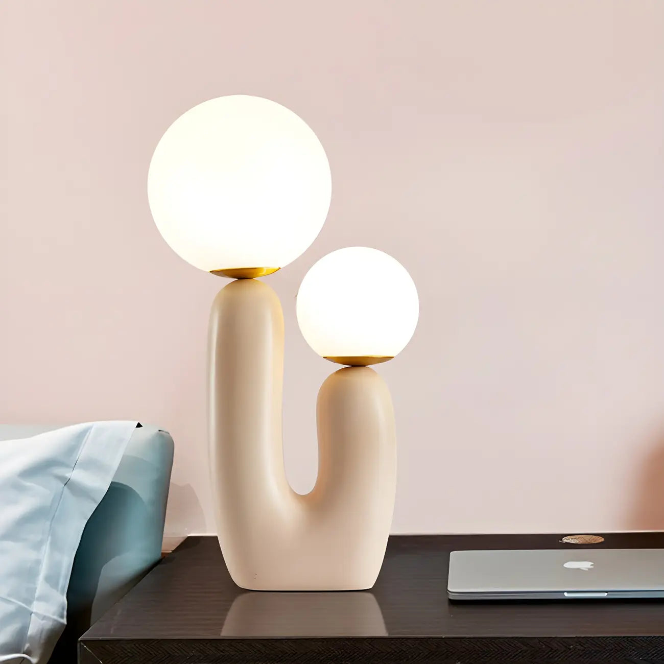 Pink Resin Cactus Globe Glass Table Lamp