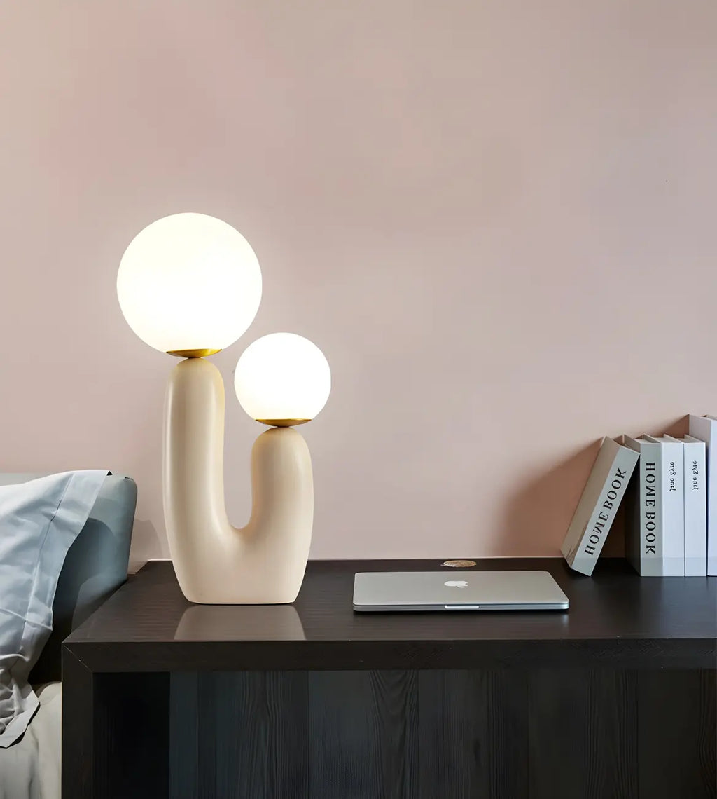 Pink Resin Cactus Globe Glass Table Lamp