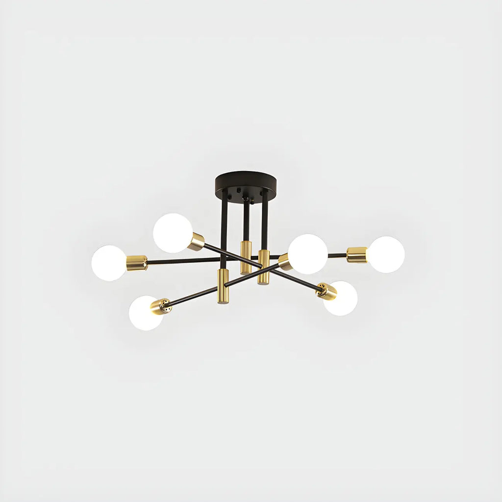 Modern Industrial Black Gold Sputnik Semi Flush Ceiling Light