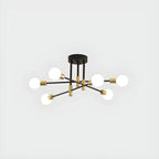 Modern Industrial Black Gold Sputnik Semi Flush Ceiling Light