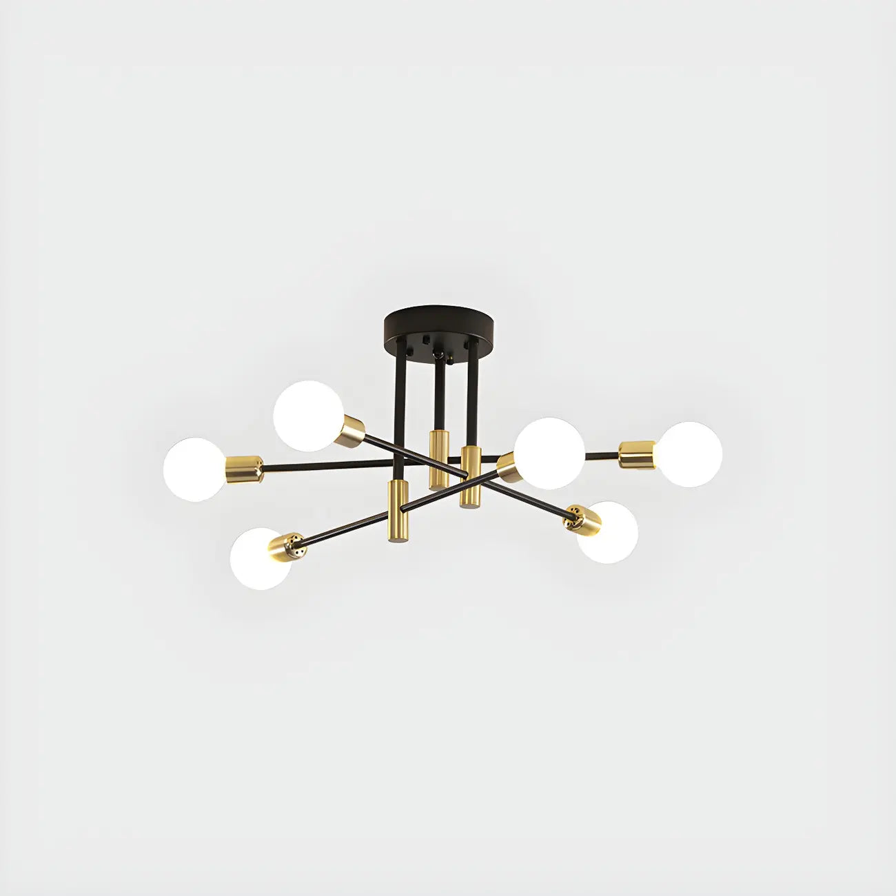 Modern Industrial Black Gold Sputnik Semi Flush Ceiling Light