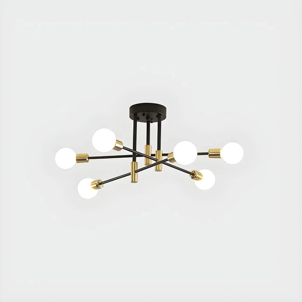 Modern Industrial Black Gold Sputnik Semi Flush Ceiling Light