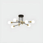 Modern Industrial Black Gold Sputnik Semi Flush Ceiling Light