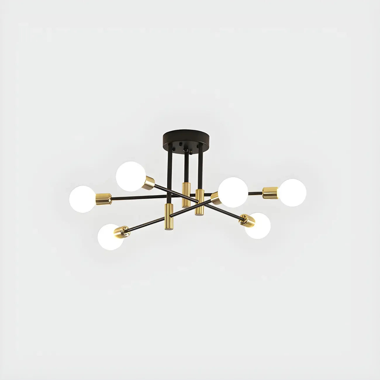 Modern Industrial Black Gold Sputnik Semi Flush Ceiling Light