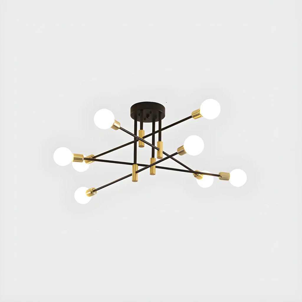 Modern Industrial Black Gold Sputnik Semi Flush Ceiling Light