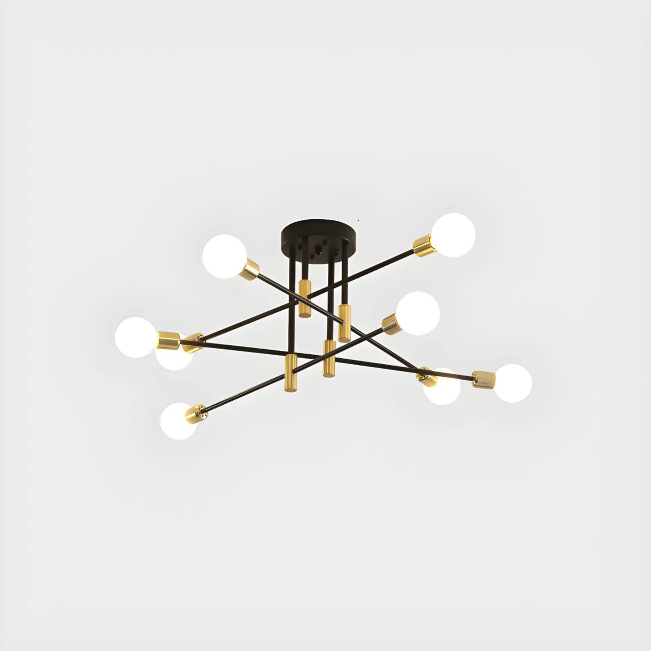 Modern Industrial Black Gold Sputnik Semi Flush Ceiling Light