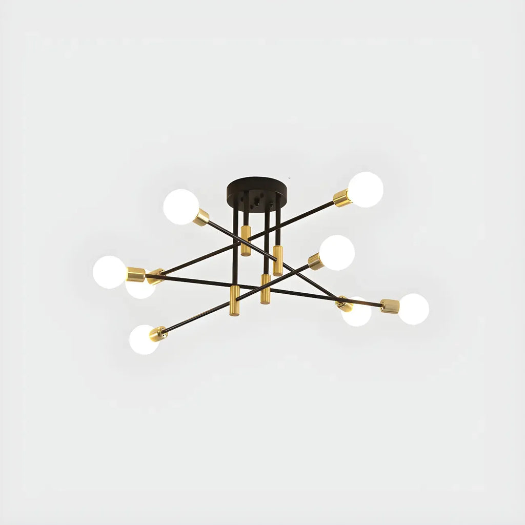 Modern Industrial Black Gold Sputnik Semi Flush Ceiling Light