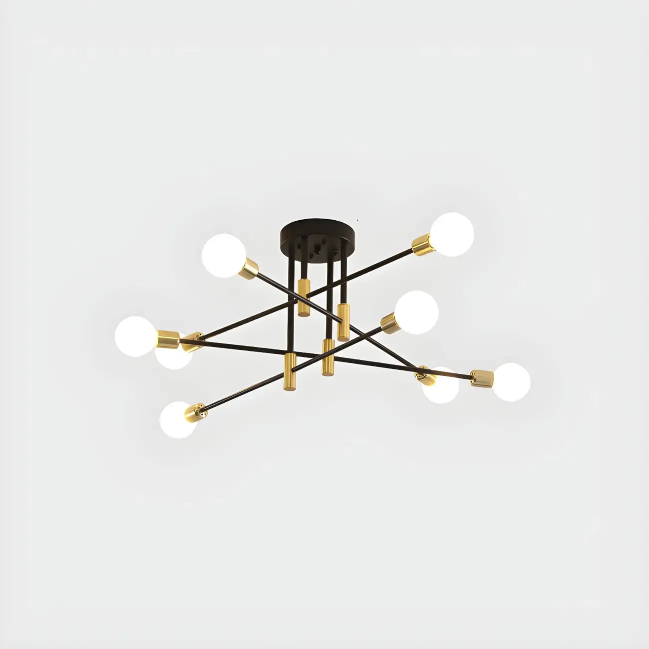 Modern Industrial Black Gold Sputnik Semi Flush Ceiling Light