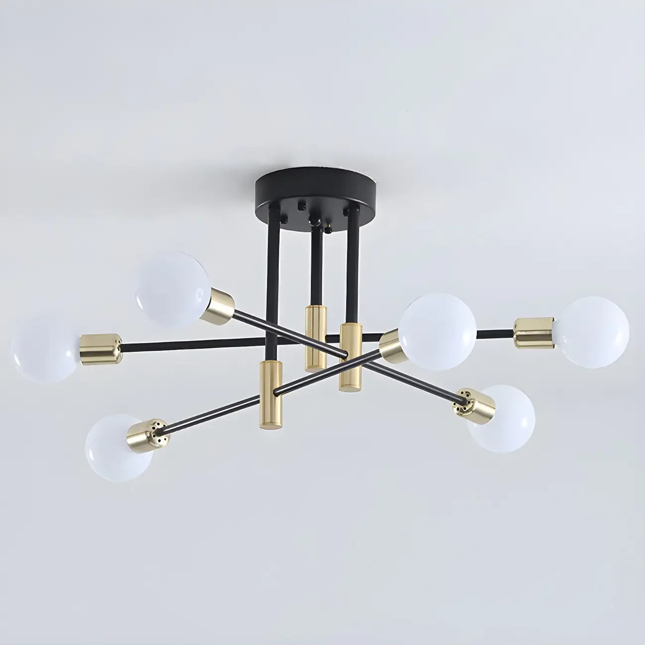 Modern Industrial Black Gold Sputnik Semi Flush Ceiling Light
