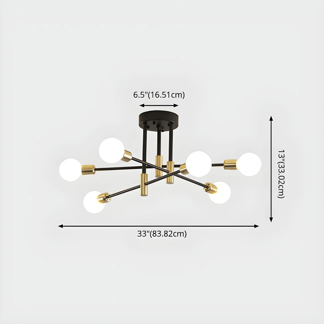 Modern Industrial Black Gold Sputnik Semi Flush Ceiling Light