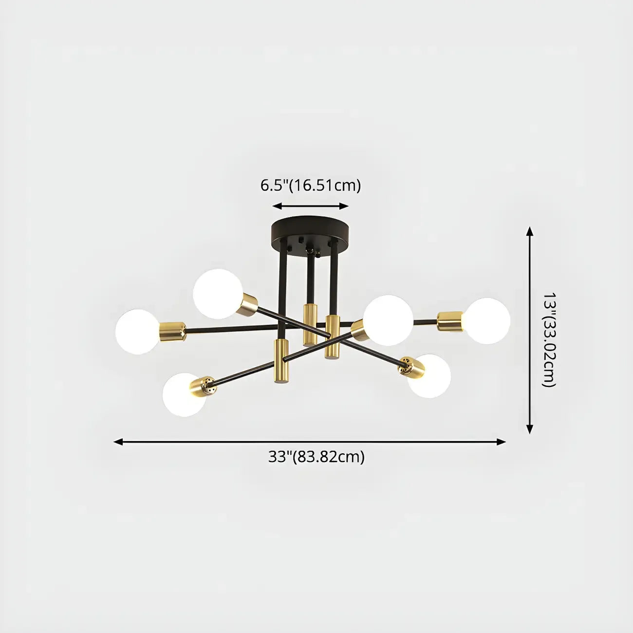 Modern Industrial Black Gold Sputnik Semi Flush Ceiling Light