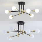 Modern Industrial Black Gold Sputnik Semi Flush Ceiling Light