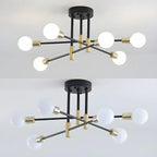 Modern Industrial Black Gold Sputnik Semi Flush Ceiling Light
