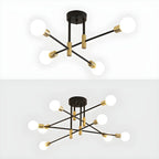 Modern Industrial Black Gold Sputnik Semi Flush Ceiling Light