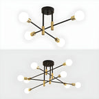 Modern Industrial Black Gold Sputnik Semi Flush Ceiling Light