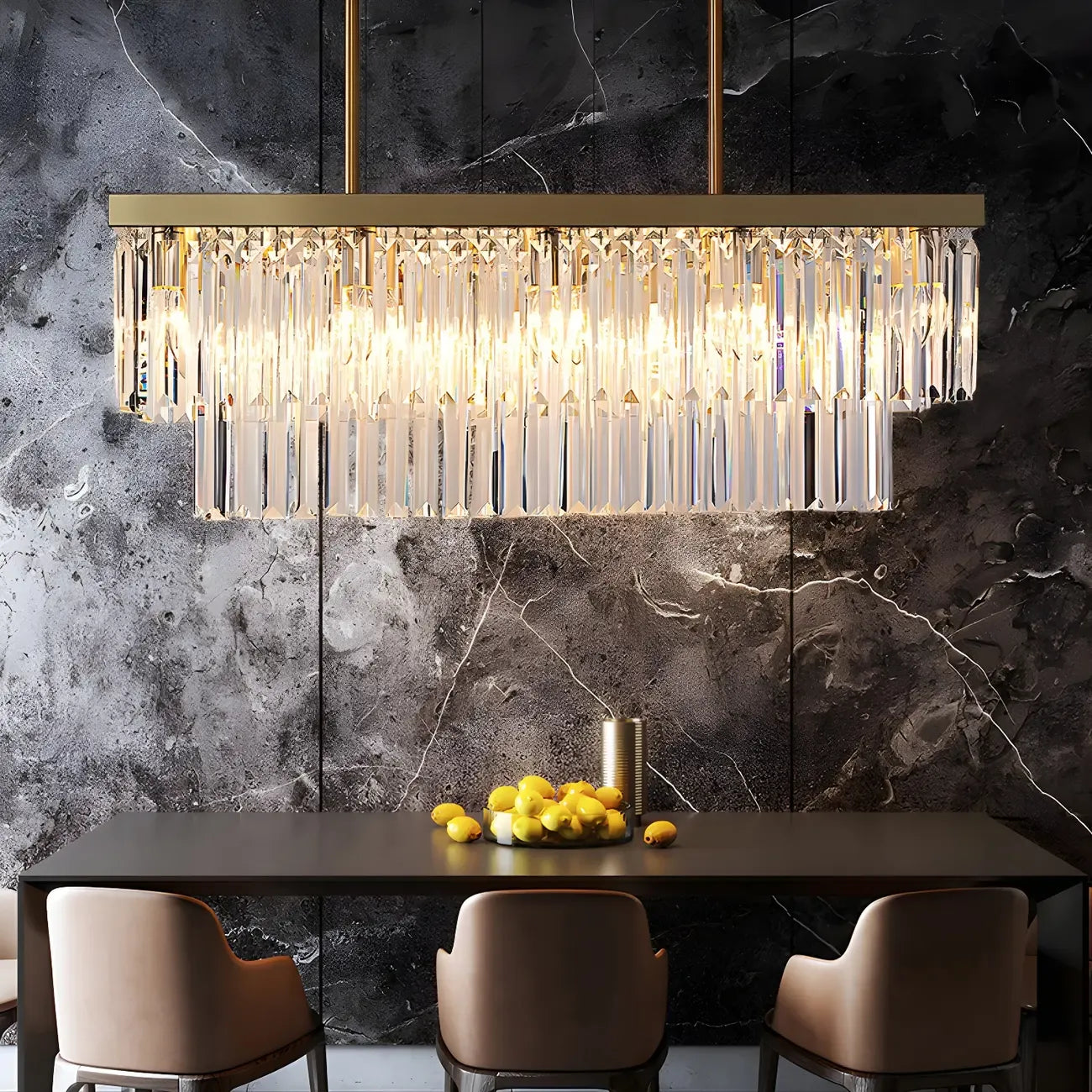 Modern Large Crystal Rectangle Island Pendant Light