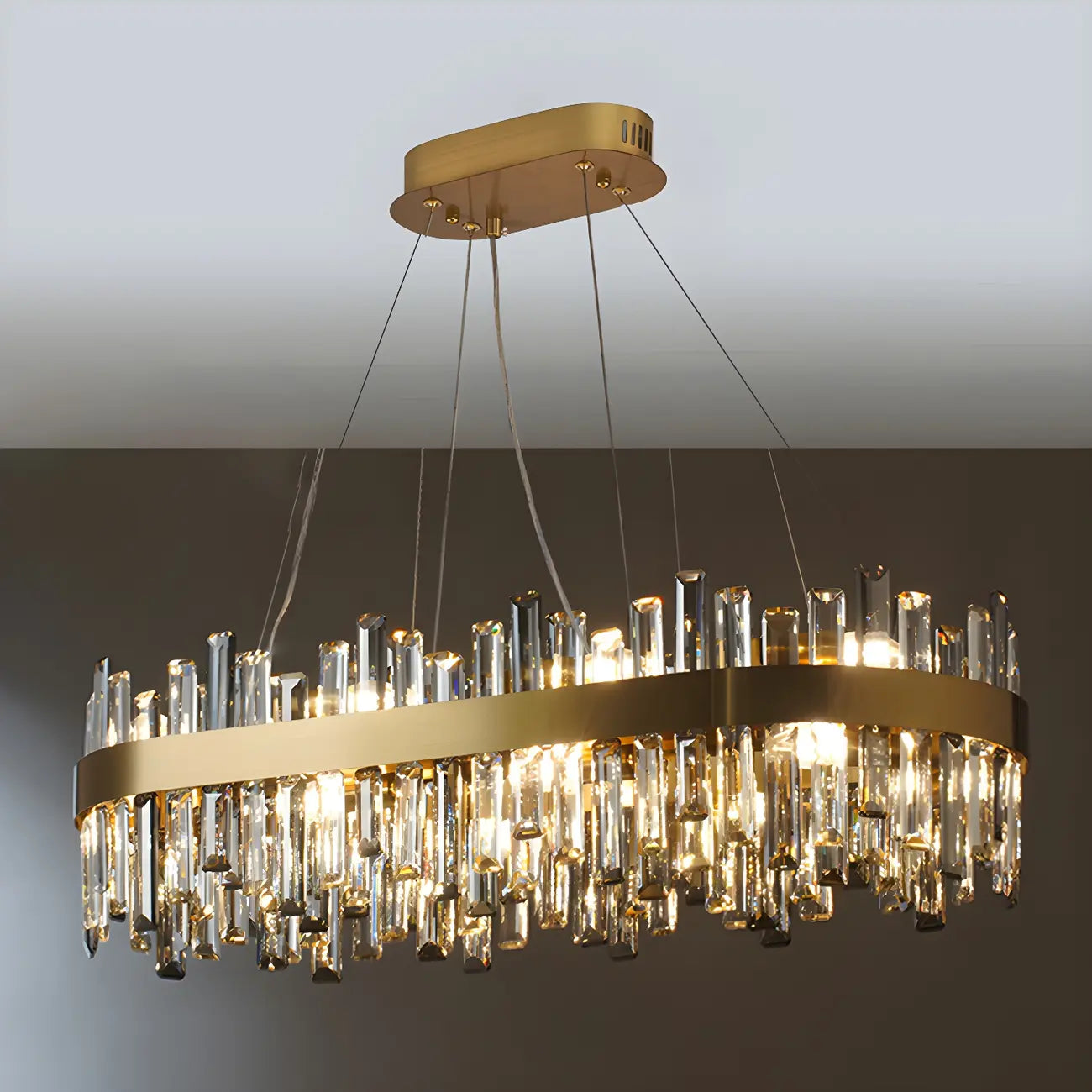Adjustable Modern Crystal Oval Chandelier for Kitchen
