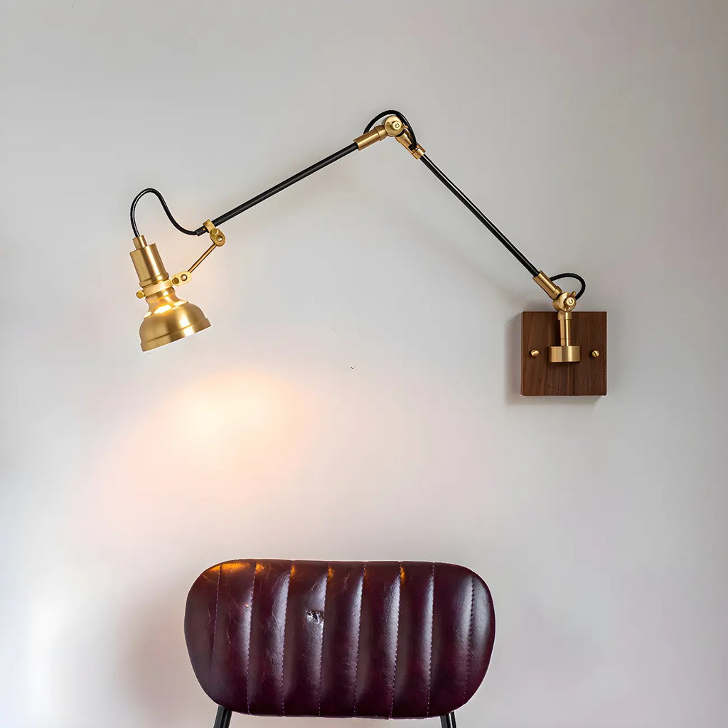 Retro Brass Black Adjustable Swing Arm Wall Light