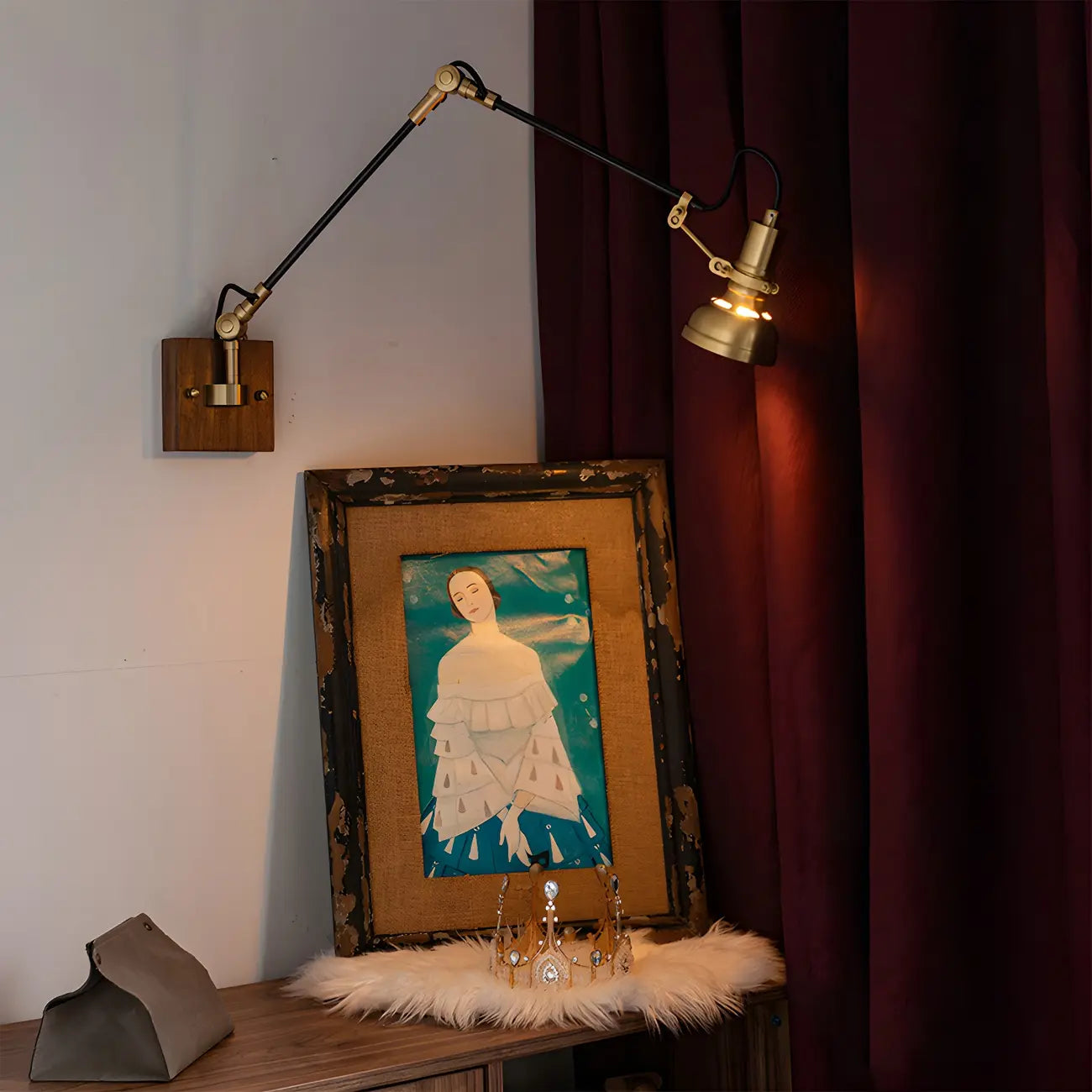 Retro Brass Black Adjustable Swing Arm Wall Light